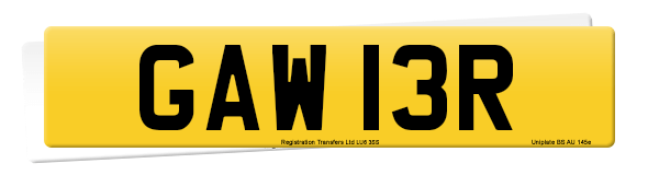 Registration number GAW 13R